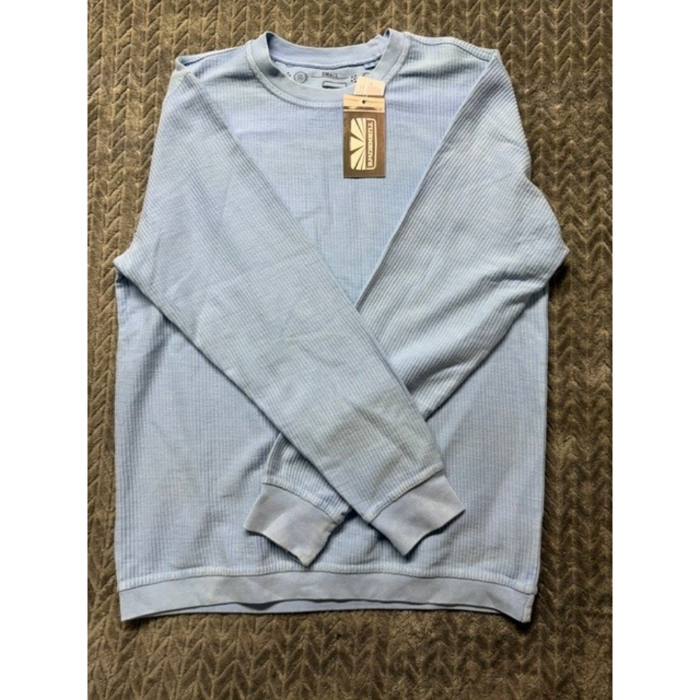Turnrows Women Light Blue Ribbed Long Sleeve Cotton Top Thumbholes Small 0485